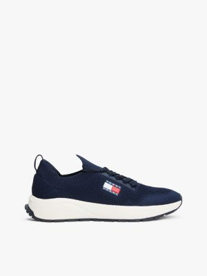 blue logo embossed knit trainers for men tommy jeans