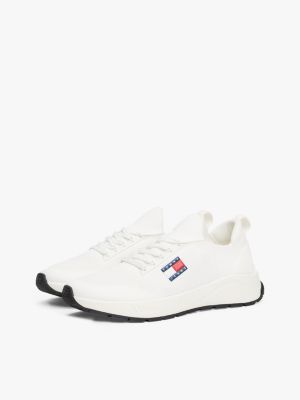 white logo embossed knit trainers for men tommy jeans