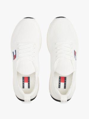 white logo embossed knit trainers for men tommy jeans