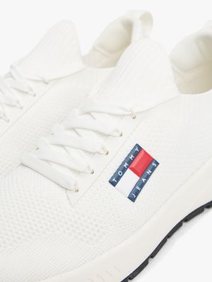 white logo embossed knit trainers for men tommy jeans