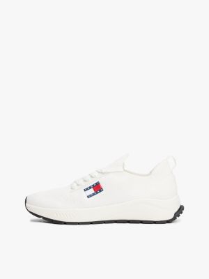 white logo embossed knit trainers for men tommy jeans