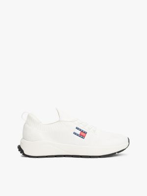 white logo embossed knit trainers for men tommy jeans