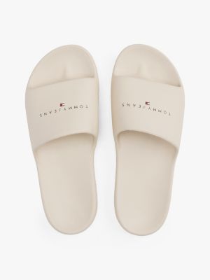 beige logo slides for men tommy jeans