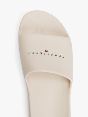 beige logo slides for men tommy jeans