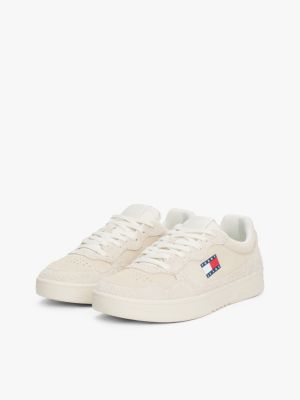 beige suede detail cupsole trainers for men tommy jeans