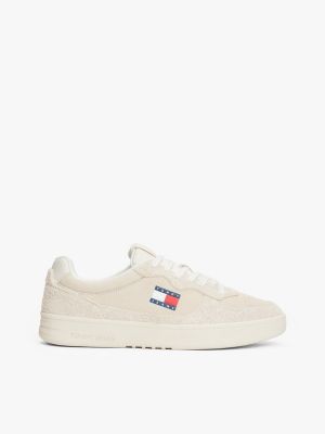 beige suède sneaker met cupsole voor heren - tommy jeans