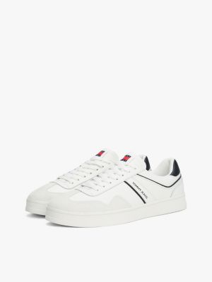 white the greenwich suede detail trainers for men tommy jeans