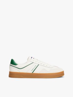 white the greenwich suede detail trainers for men tommy jeans