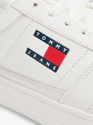 white the greenwich leather trainers for men tommy jeans