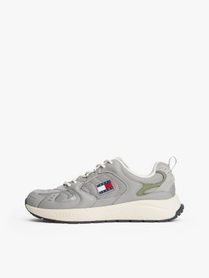 grey logo mixed texture trainers for men tommy jeans
