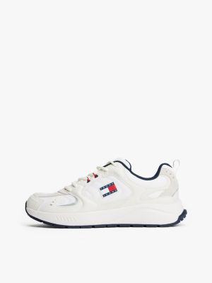white logo mixed texture trainers for men tommy jeans