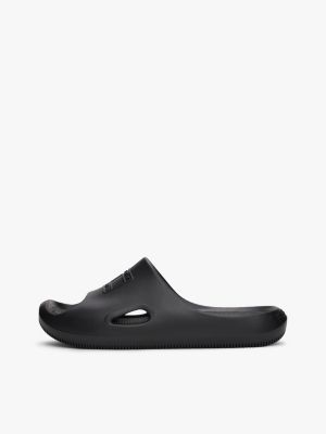 black cutout embossed pool slides for men tommy jeans