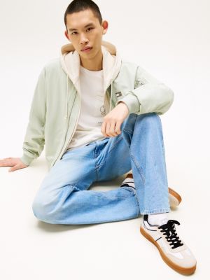 white the greenwich mixed texture trainers with leather for men tommy jeans