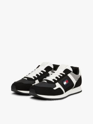 black logo mixed texture trainers for men tommy jeans