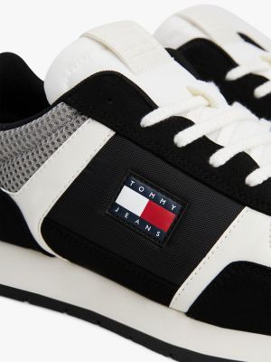 black logo mixed texture trainers for men tommy jeans