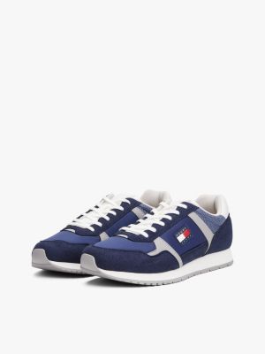 blue logo mixed texture trainers for men tommy jeans