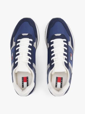 blue logo mixed texture trainers for men tommy jeans