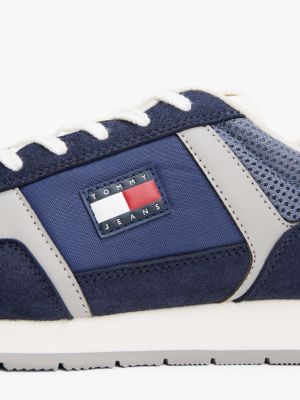 blue logo mixed texture trainers for men tommy jeans