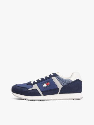blue logo mixed texture trainers for men tommy jeans
