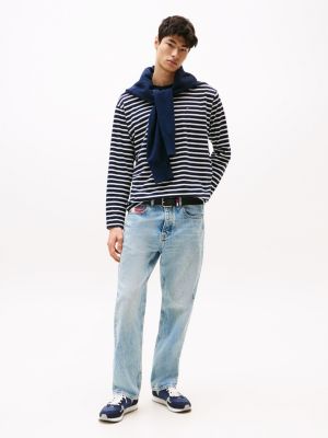blue logo mixed texture trainers for men tommy jeans