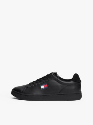 black archive court leather embossed trainers for men tommy jeans