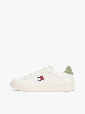 zapatillas de piel con diseño retro verde de hombres tommy jeans