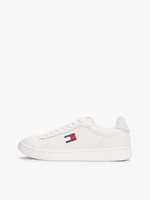 white archive leather mix court trainers for men tommy jeans