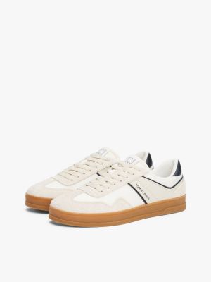 white the greenwich leather mixed texture trainers for men tommy jeans