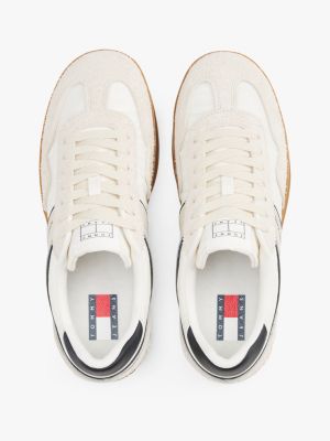 white the greenwich leather mixed texture trainers for men tommy jeans