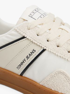 white the greenwich leather mixed texture trainers for men tommy jeans