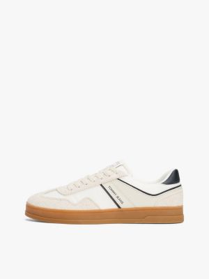 white the greenwich leather mixed texture trainers for men tommy jeans