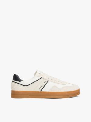 white the greenwich leather mixed texture trainers for men tommy jeans