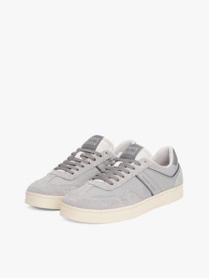 grey the greenwich leather mixed texture trainers for men tommy jeans