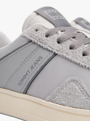 grey the greenwich leather mixed texture trainers for men tommy jeans