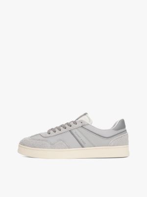 grey the greenwich leather mixed texture trainers for men tommy jeans