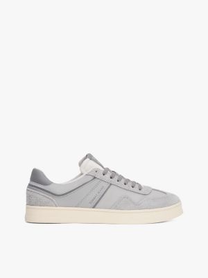 grey the greenwich leren sneaker met textuurmix voor heren - tommy jeans