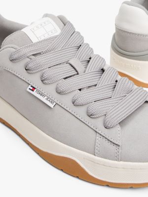 grey logo suede trainers for men tommy jeans