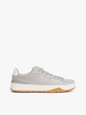 grey logo suede trainers for men tommy jeans