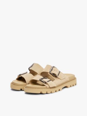 sandales crantées en daim à double bride beige pour hommes tommy jeans