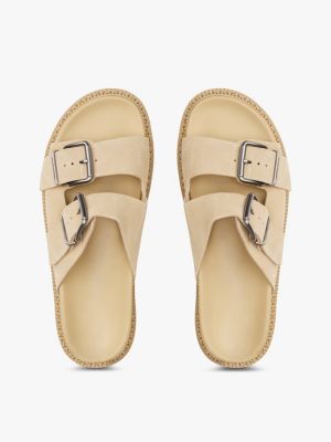 sandales crantées en daim à double bride beige pour hommes tommy jeans