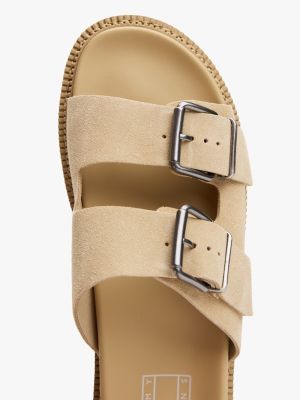 sandales crantées en daim à double bride beige pour hommes tommy jeans