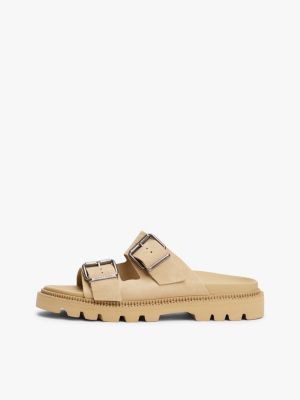 sandales crantées en daim à double bride beige pour hommes tommy jeans