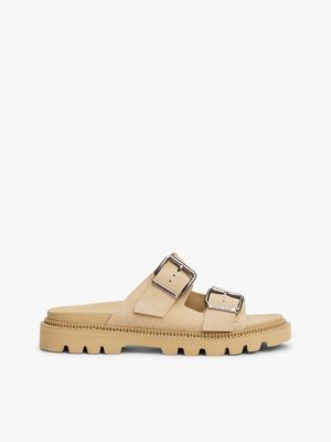 sandales crantées en daim à double bride beige pour hommes tommy jeans