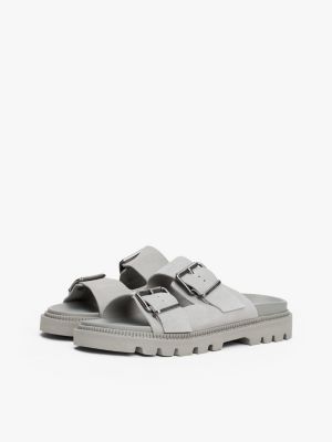 sandales crantées en daim à double bride gris pour hommes tommy jeans