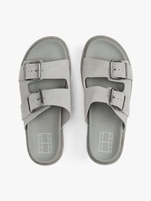 sandales crantées en daim à double bride gris pour hommes tommy jeans