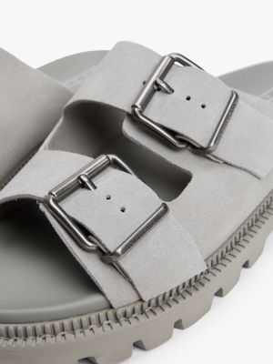 sandales crantées en daim à double bride gris pour hommes tommy jeans