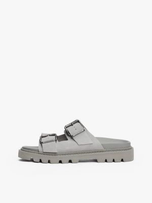 sandales crantées en daim à double bride gris pour hommes tommy jeans