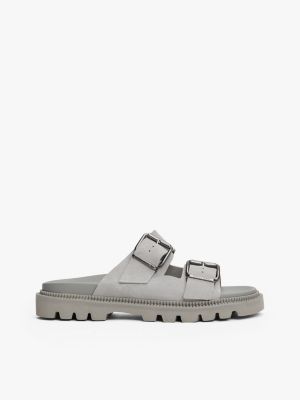 sandales crantées en daim à double bride gris pour hommes tommy jeans