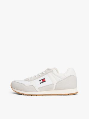 white mixed texture trainers for men tommy jeans
