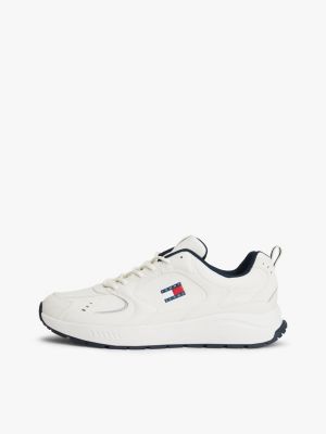 white mixed texture cleat trainers for men tommy jeans